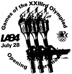 GAMES OF THE XXIIIRD OLYMPIAD LA84 JULY 28 OPENING CEREMONIES logo