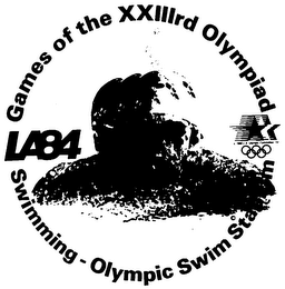 GAMES OF THE XXIIIRD OLYMPIAD LA84 SWIMMING-OLYMPIC SWIM STADIUM logo