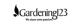 GARDENING123 WE SHARE YOUR PASSION. logo