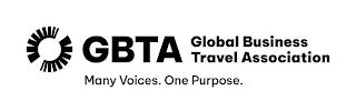 GBTA GLOBAL BUSINESS TRAVEL ASSOCIATION MANY VOICES. ONE PURPOSE. logo