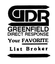 GDR GREENFIELD DIRECT RESPONSE YOUR FAVORITE LIST BROKER logo