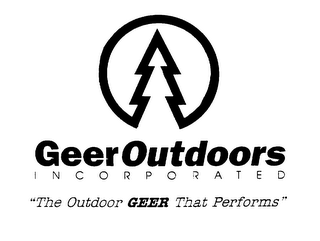 GEEROUTDOORS INCORPORATED "THE OUTDOOR GEER THAT PERFORMS" logo