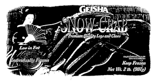 GEISHA SNOW CRABS PREMIUM QUALITY LEGS AND CLAWS LOW IN FAT INDIVIDUALLY FROZEN KEEP FROZEN NET WT. 2LB (907G) logo