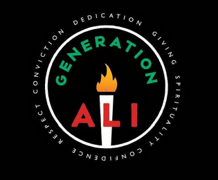 GENERATION ALI DEDICATION GIVING SPIRITUALITY CONFIDENCE RESPECT CONVICTION logo