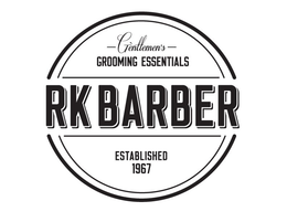 GENTLEMEN'S GROOMING ESSENTIALS RK BARBER ESTABLISHED 1967 logo