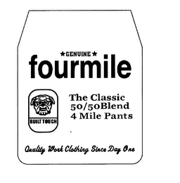 GENUINE FOURMILE BUILT TOUGH THE CLASSIC 50/50 BLEND 4 MILE PANTS QUALITY WORK CLOTHING SINCE DAY ONE logo