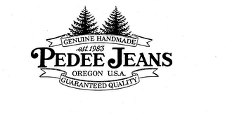 GENUINE HANDMADE EST. 1983 PEDEE JEANS OREGON U.S.A. GUARANTEED QUALITY logo
