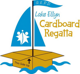 G.E.P.D. LAKE ELLYN CARDBOARD REGATTA THIS SIDE UP logo