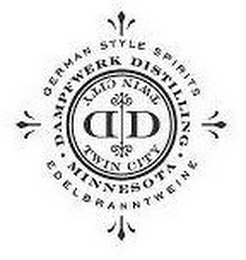 GERMAN STYLE SPIRITS EDELBRANNTWEINE DAMPFWERK DISTILLING MINNESOTA TWIN CITY TWIN CITY DD logo