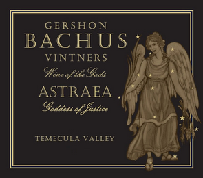 GERSHON BACHUS VINTNERS WINE OF GODS ASTRAEA GODDESS OF JUSTICE TEMECULA VALLEY logo
