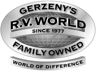 GERZENY'S R.V. WORLD SINCE 1977 FAMILY OWNED WORLD OF DIFFERENCE logo