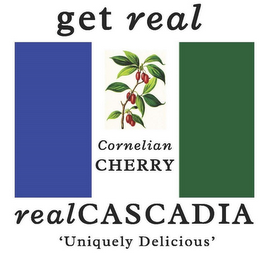 GET REAL CORNELIAN CHERRY REALCASCADIA 'UNIQUELY DELICIOUS' logo