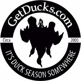 GETDUCKS.COM CIRCA 2003 IT'S DUCK SEASON SOMEWHERE logo