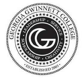 GG GEORGIA GWINNETT COLLEGE ESTABLISHED 2005 LEADERSHIP SERVICE SCHOLARSHIP CREATIVITY logo