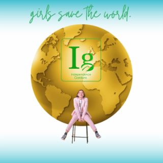 GIRLS SAVE THE WORLD. IG INDEPENDENCE GARDENS logo