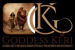 GK GODDESS KERI A FEMALE DIETY. ONE WHO IS ADORED ESPECIALLY FOR HER INNER AND OUTER BEAUTY logo