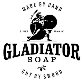 GLADIATOR SOAP MADE BY HAND CUT BY SWORD SINCE MMXIV logo