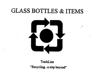 GLASS BOTTLES & ITEMS TRASHLINE "RECYCLING...A STEP BEYOND" logo