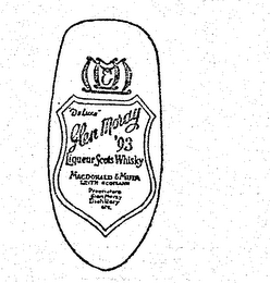 GLEN MORAY '93 "DELUXE" LIQUEUR SCOTS WHISKY MACDONALD AND MUIR LEITH-SCOTLAND PROPRIETORS GLEN MORAY DISTILLERY ETC. logo