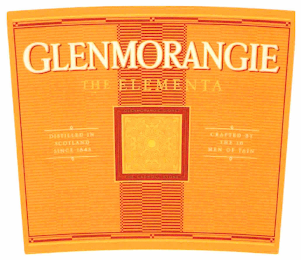 GLENMORANGIE THE ELEMENTA DISTILLED IN SCOTLAND SINCE 1843 GLENMORANGIE SIGNET THE CADBOLL STONE CRAFTED BY THE 16 MEN OF TAIN logo