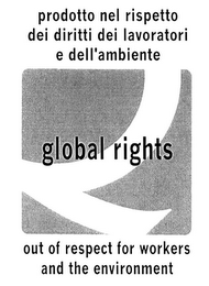 GLOBAL RIGHTS PRODOTTO NEL RISPETTO DEI DIRITTI DEI LAVORATORI E DELL'AMBIENTE OUT OF RESPECT FOR WORKERS AND THE ENVIRONMENT logo