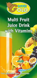 GLOCKEN GOLD, MULTI FRUIT JUICE DRINK WITH VITAMINS, FRUIT JUICE MADE FROM CONCENTRATE logo
