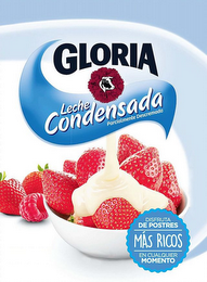 GLORIA LECHE CONDENSADA PARCIALMENTE DESCREMADA DISFRUTA DE POSTRES MAS RICOS AND EN CUALQUIER MOMENTO logo