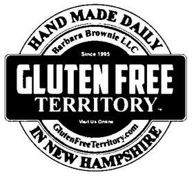 GLUTEN FREE TERRITORY HAND MADE DAILY IN NEW HAMPSHIRE BARBARA BROWNIE LLC GLUTENFREETERRITORY.COM SINCE 1995 VISIT US ONLINE logo