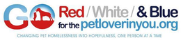GO RED/WHITE/ & BLUE FOR THE PETLOVERINYOU.ORG CHANGING PET HOMELESSNESS INTO HOPEFULNESS, ONER PERSON AT A TIME logo