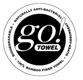 GO! TOWEL NATURALLY ANTI-BACTERIAL BIODEGRADABLE · 100% BAMBOO FIBER TOWEL · SUPER-ABSORBENT logo