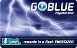 GOBLUE PAYMENT CARD FLASH FOODS REWARDS IN A FLASH ENERGIZED logo