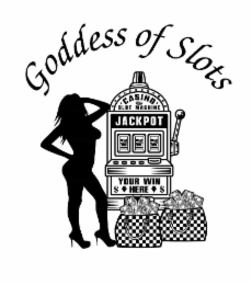 GODDESS OF SLOTS CASINO SLOT MACHINE JACKPOT YOU WIN HERE logo