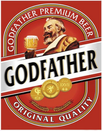 GODFATHER GODFATHER PREMIUM BEER ORIGINAL QUALITY CF ORIGINAL QUALITY ESTD. IIXVII logo