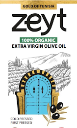 GOLD OF TUNISIA ZEYT 100% ORGANIC EXTRA VIRGIN OLIVE OIL COLD PRESSED FIRST PRESSED logo