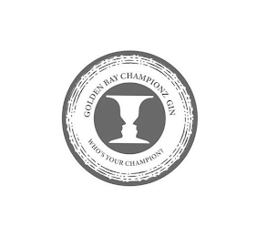 GOLDEN BAY CHAMPIONZ GIN WHO'S YOUR CHAMPION? logo
