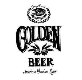 GOLDEN BEER AMERICAN PREMIUM LAGER SAYBREX WORLDWIDE SINCE 1981 logo