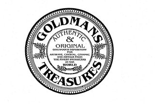 GOLDMANS TREASURES AUTHENTIC & ORIGINALGOLDMAN'S DEPOSITORY FOR ARTWARE, CRYSTAL, CERAMIC AND METALS FROM THE FINEST PRODUCERS IN THE WORLD logo