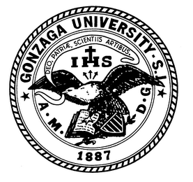GONZAGA UNIVERSITY S.I. DEO, PATRIAE, SCIENTIIS ARTIBUS. IHS A.M. D.G. 1887 logo