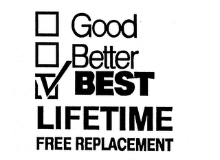 GOOD BETTER BEST LIFETIME FREE REPLACEMENT logo