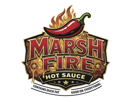 GOOD ON EVERYTHING MARSH FIRE HOT SAUCE CONTAINS DUCK FAT logo