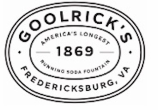 GOOLRICK'S FREDERICKSBURG, VA AMERICA'S LONGEST RUNNING SODA FOUNTAIN 1869