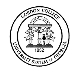 GORDON COLLEGE UNIVERSITY SYSTEM OF GEORGIA CONSTITUTION JUSTICE WISDOM MODERATION 1852 logo