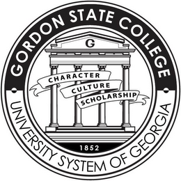 GORDON STATE COLLEGE G CHARACTER CULTURE SCHOLARSHIP 1852 UNIVERSITY SYSTEM OF GEORGIA logo