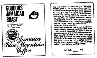 GORDONS JAMAICAN ROAST 100% JAMAICA BLUEMOUNTAIN COFFEE logo