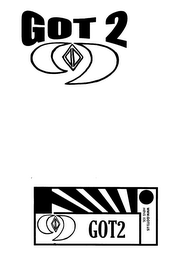 GOT 2 THE WORD GOT AND THE NUMBER 2, WITH A SYMBOL FOLLOWING THAT , THE SYMBOL IS CURVED AT BOTH ENDS WITH A DIAMOND IN THE MIDDLE logo