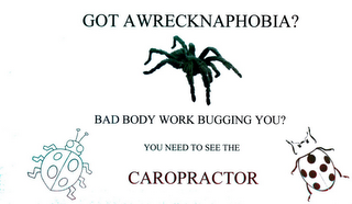 GOT A WRECKNAPHOBIA BAD BODY WORK BUGGING YOU? YOU NEED TO SEE THE CAROPRACTOR logo