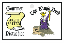 GOURMET ROASTED SALTED PISTACHIOS THE KING'S NUTZ SUCK'EM & SHUCK'EM logo