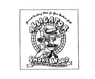 GOURMET SMOKING WOOD FOR YOUR BARBECUE GRILL ALLIGATOR SMOKE WOOD THE SWEET TASTE OF THE GREAT OUTDOORS logo