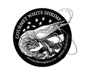 GOURMET WHITE SHRIMP WWW.SKY8SHRIMPFARM.COM ~ PRODUCT OF THE U.S.A. logo