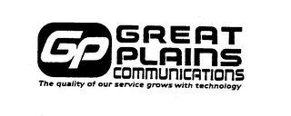 GP GREAT PLAINS COMMUNICATIONS THE QUALITY OF OUR SERVICE GROWS WITH TECHNOLOGY logo